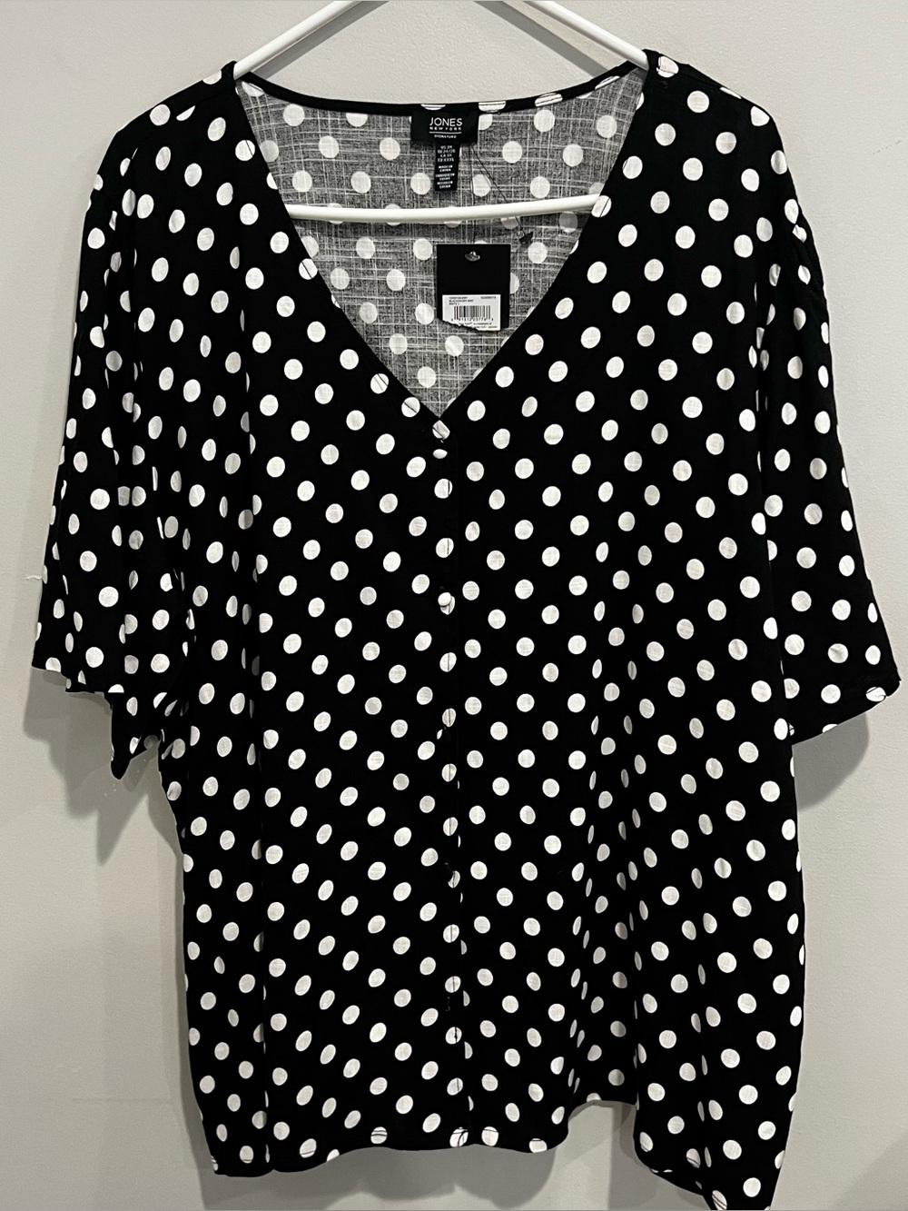 NWT Jones NY black white polka dot womens 3 X button down blouse career